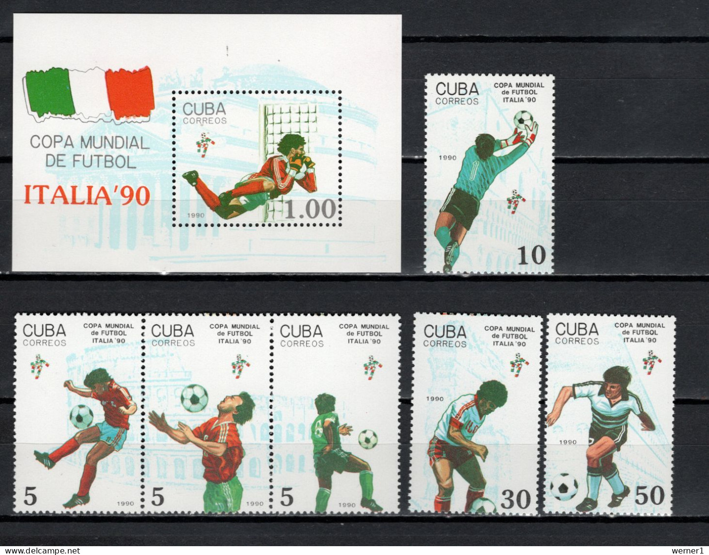 Cuba 1990 Football Soccer World Cup Set Of 6 + S/s MNH - 1990 – Italie