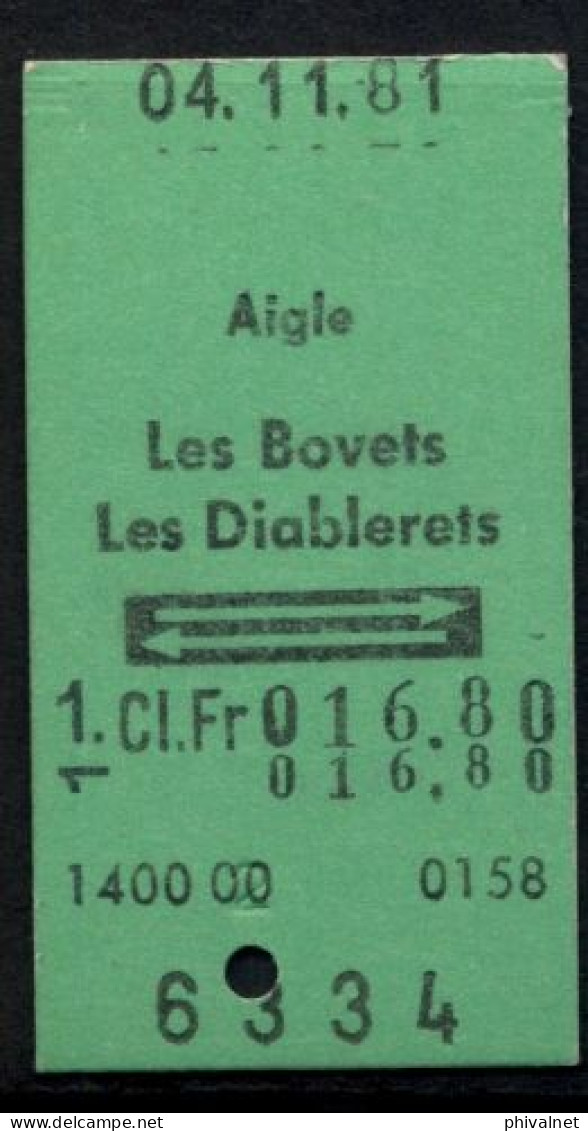 04/11/81 , AIGLE , LES BOVETS - LES DIABLERETS , TICKET DE FERROCARRIL , TREN , TRAIN , RAILWAYS - Europa