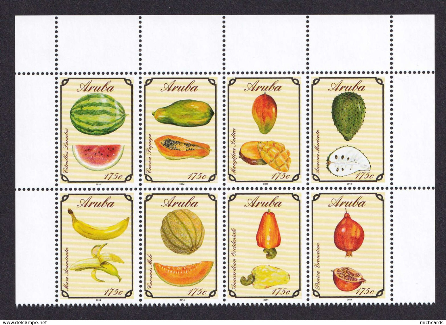 323 ARUBA 2014 - Y&T 807/14 - Fruit Pasteque Papaye Mangue Banane Melon Grenade Corossole - Neuf ** (MNH) Sans Charniere - Curacao, Netherlands Antilles, Aruba