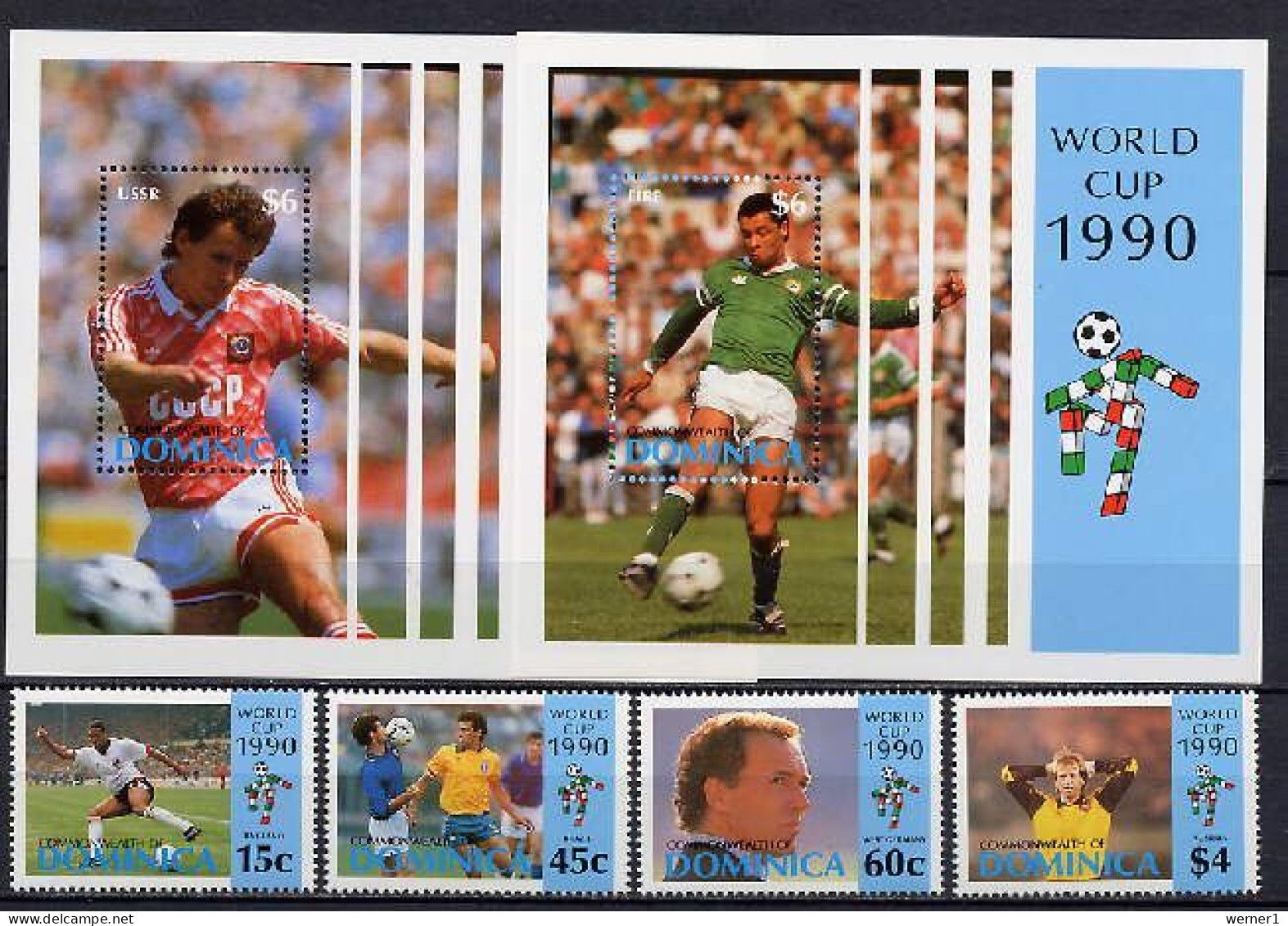 Dominica 1990 Football Soccer World Cup Set Of 4 + 2 S/s MNH - 1990 – Italien