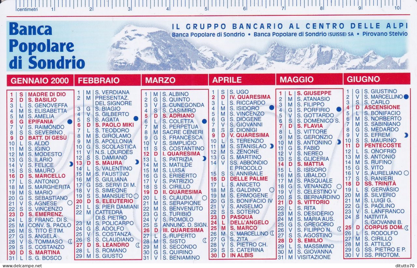 Calendarietto - Banca Popolare Di Sondrio - Anno 2000 - Klein Formaat: 1991-00