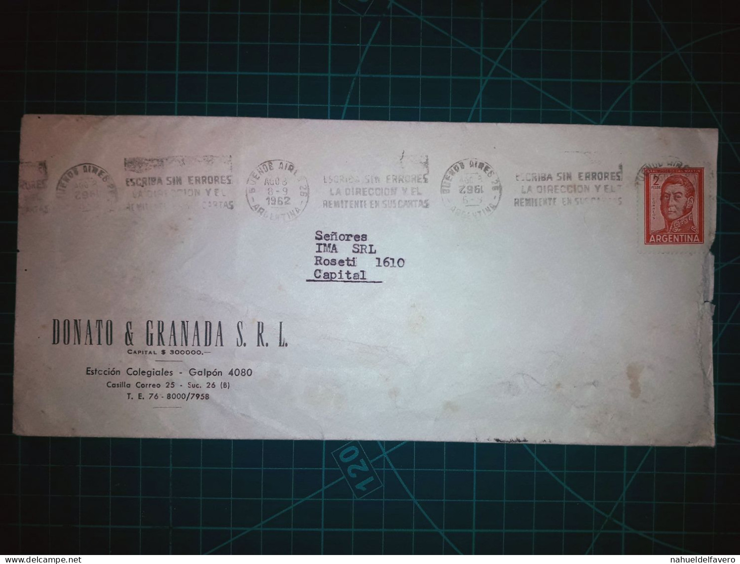 ARGENTINE; Enveloppe De « Donato & Granada S.R.L. » Circulez Avec Une Banderole Parlante « Écrivez L'adresse Et L'expédi - Used Stamps