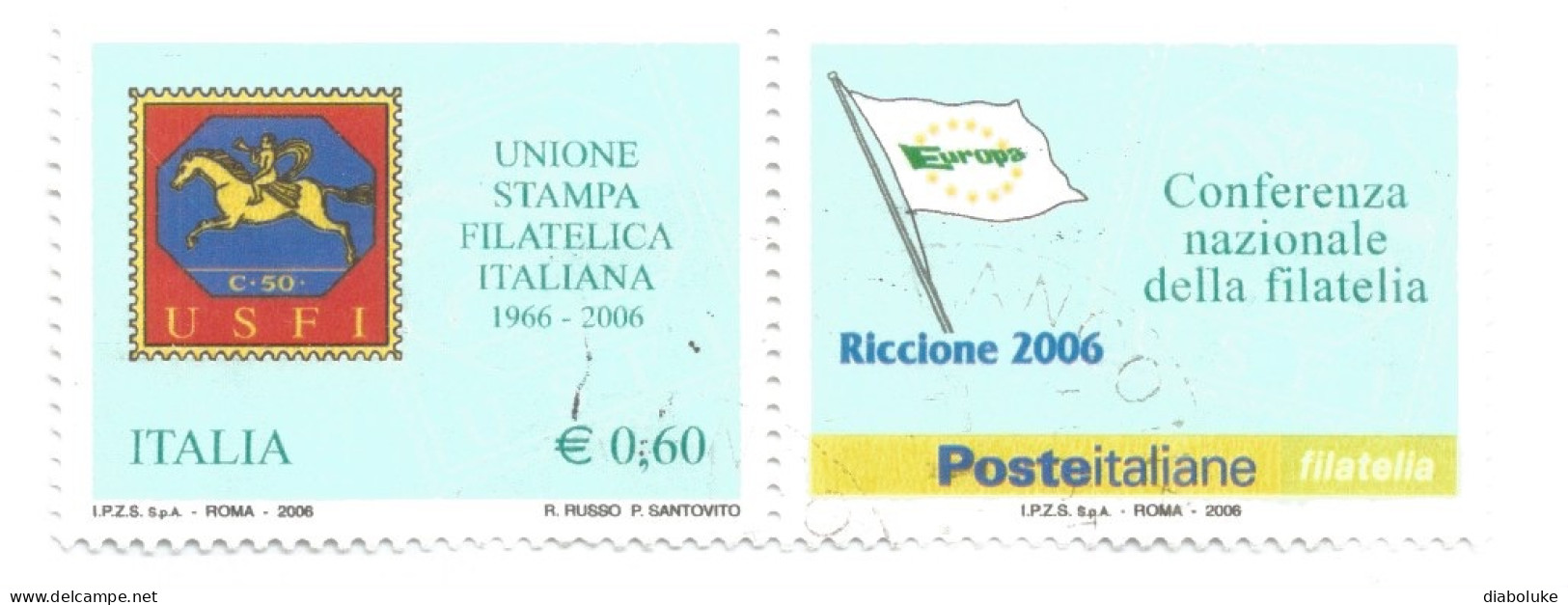 (REPUBBLICA ITALIANA) 2006, UNIONE STAMPA FILATELICA ITALIANA - Serie Di 1 Francobollo Usato Con Appendice - 2001-10: Gebraucht