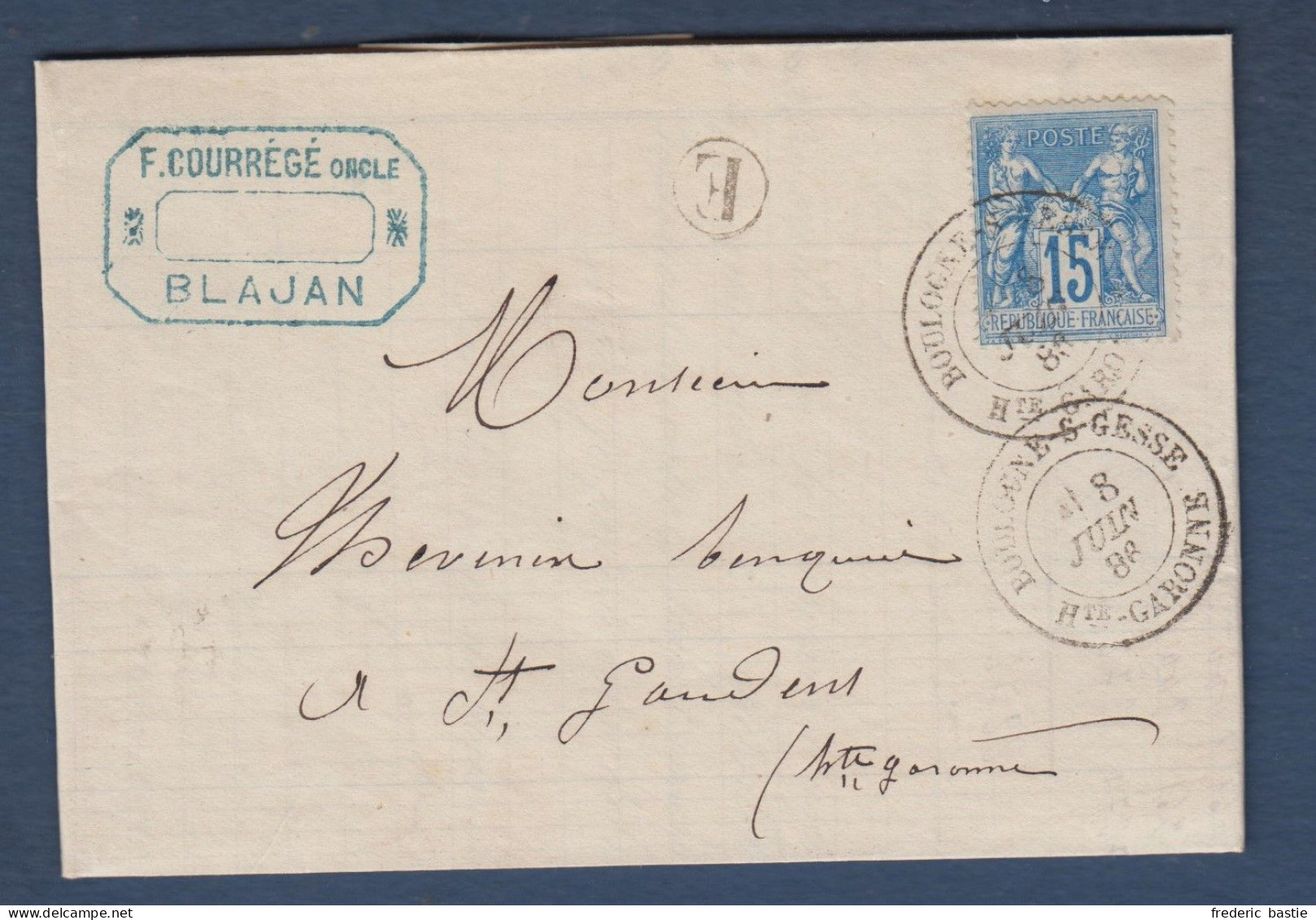 Haute Garonne -   Cachet BOULOGNE S GESSE  + E  De BLAJAN - 1877-1920: Periodo Semi Moderno