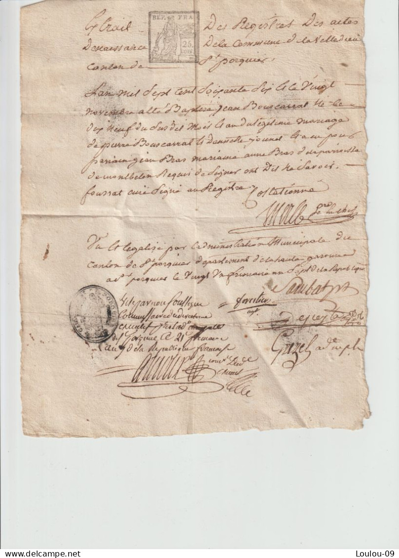 La Villedieu Du Temple (82)acte D'état-civil  Du 20 Novembre 1766-concernant Jean Bouscarral- - Historische Dokumente
