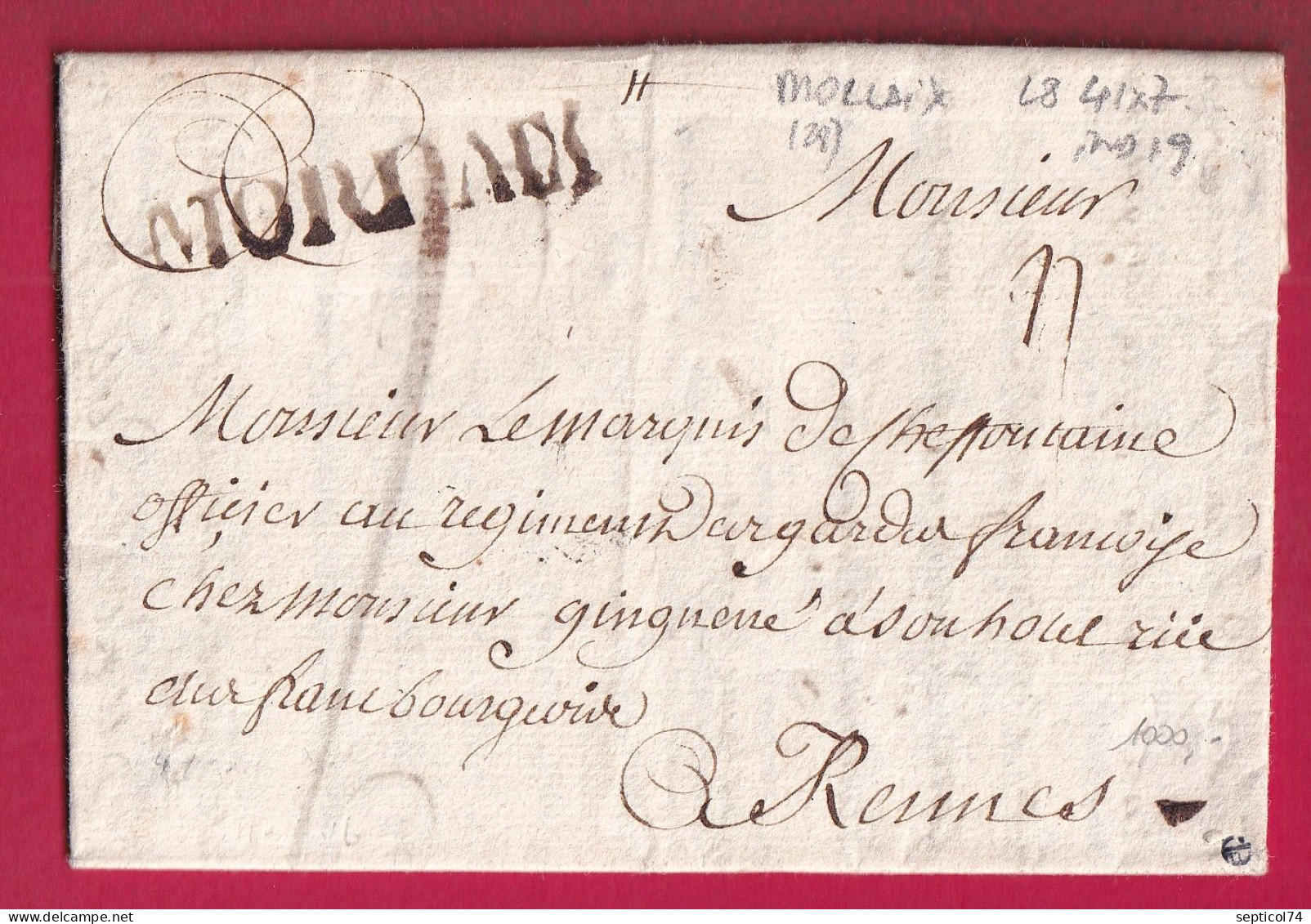 MARQUE MORLAIX FINISTERE LENAIN N°8 41X7 INDICE 19 POUR RENNES ILLE ET VILAINE LETTRE - 1701-1800: Vorläufer XVIII