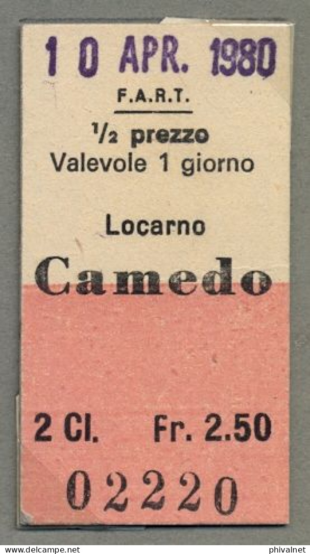 10/04/80 , LOCARNO - CAMEDO , TICKET DE FERROCARRIL , TREN , TRAIN , RAILWAYS - Europa