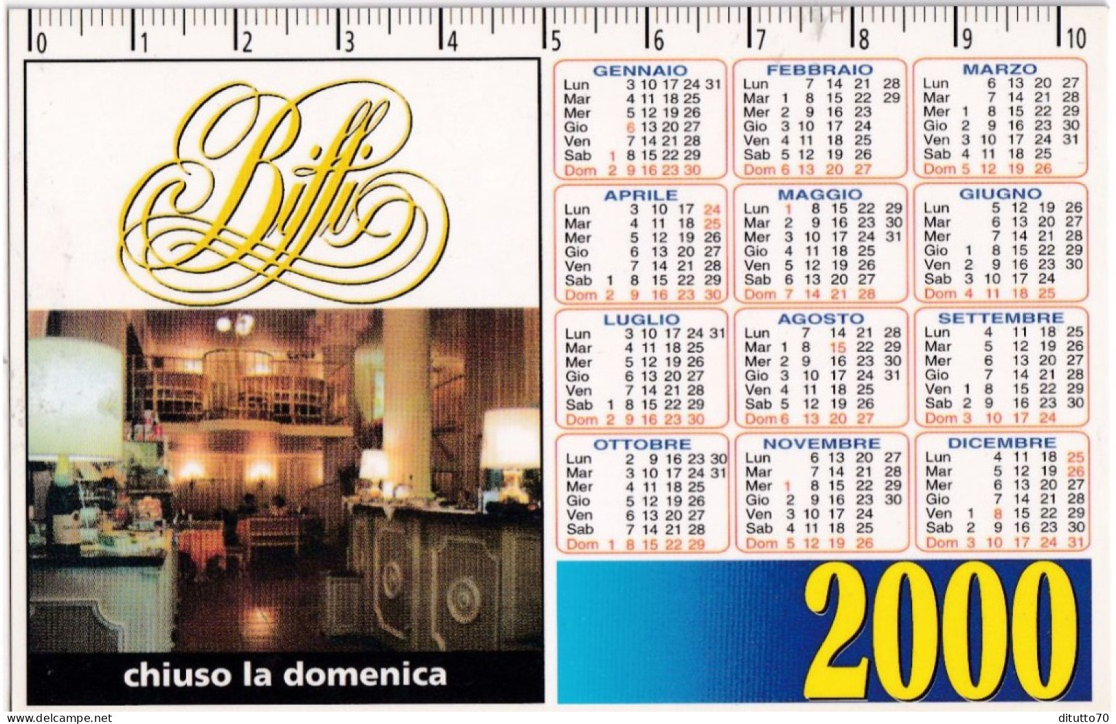 Calendarietto - BIFFI - Torino - Anno 2000 - Formato Piccolo : 1991-00