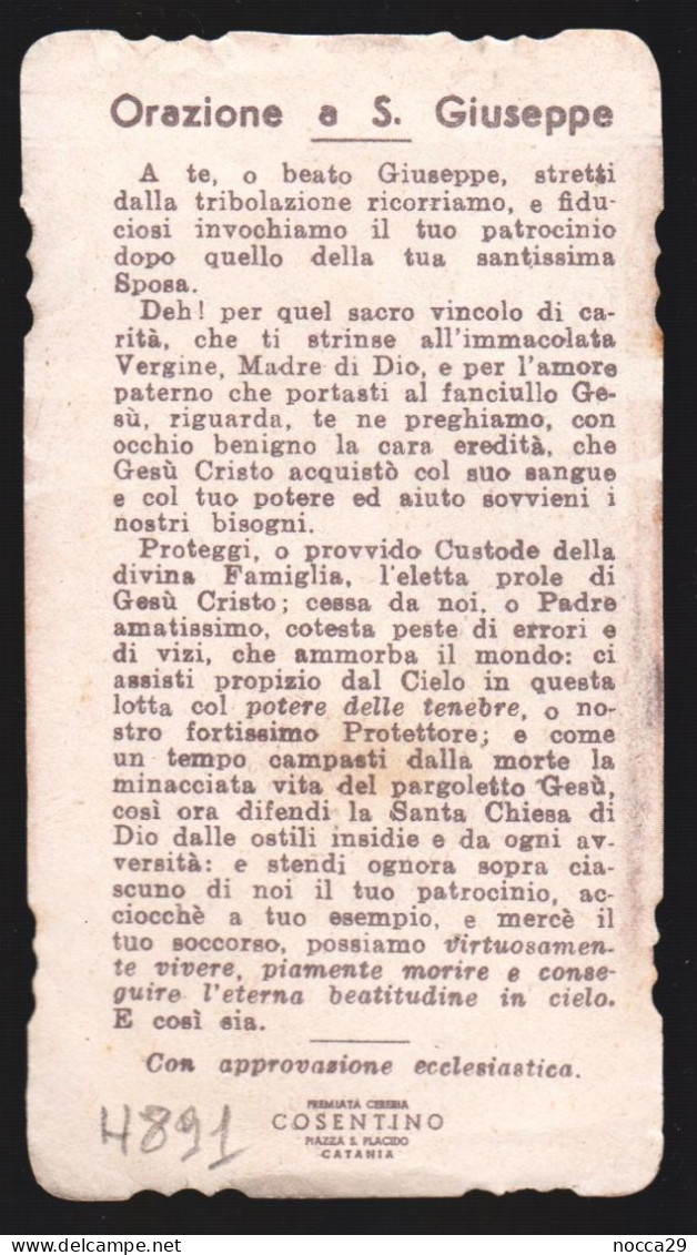ANTICO SANTINO - S.GIUSEPPE CON GESU BAMBINO - HOLY CARD - IMAGE PIEUSE  (H891) CERERIA COSENTINO - CATANIA - Devotieprenten
