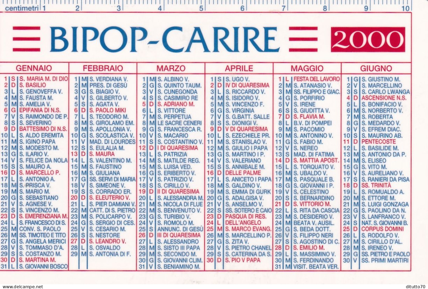 Calendarietto - BIPOP - CARIRE - Anno 2000 - Small : 1991-00