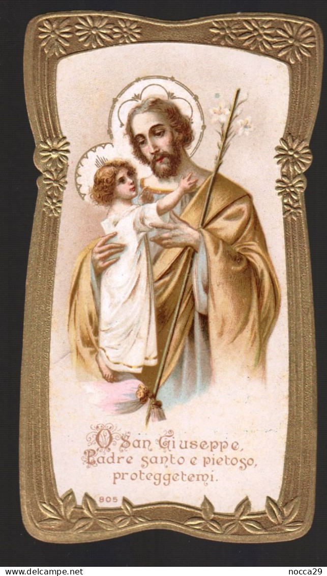 ANTICO SANTINO - S.GIUSEPPE CON GESU BAMBINO - BELLA CORNICE DORATA - HOLY CARD - IMAGE PIEUSE  (H892) - Devotion Images