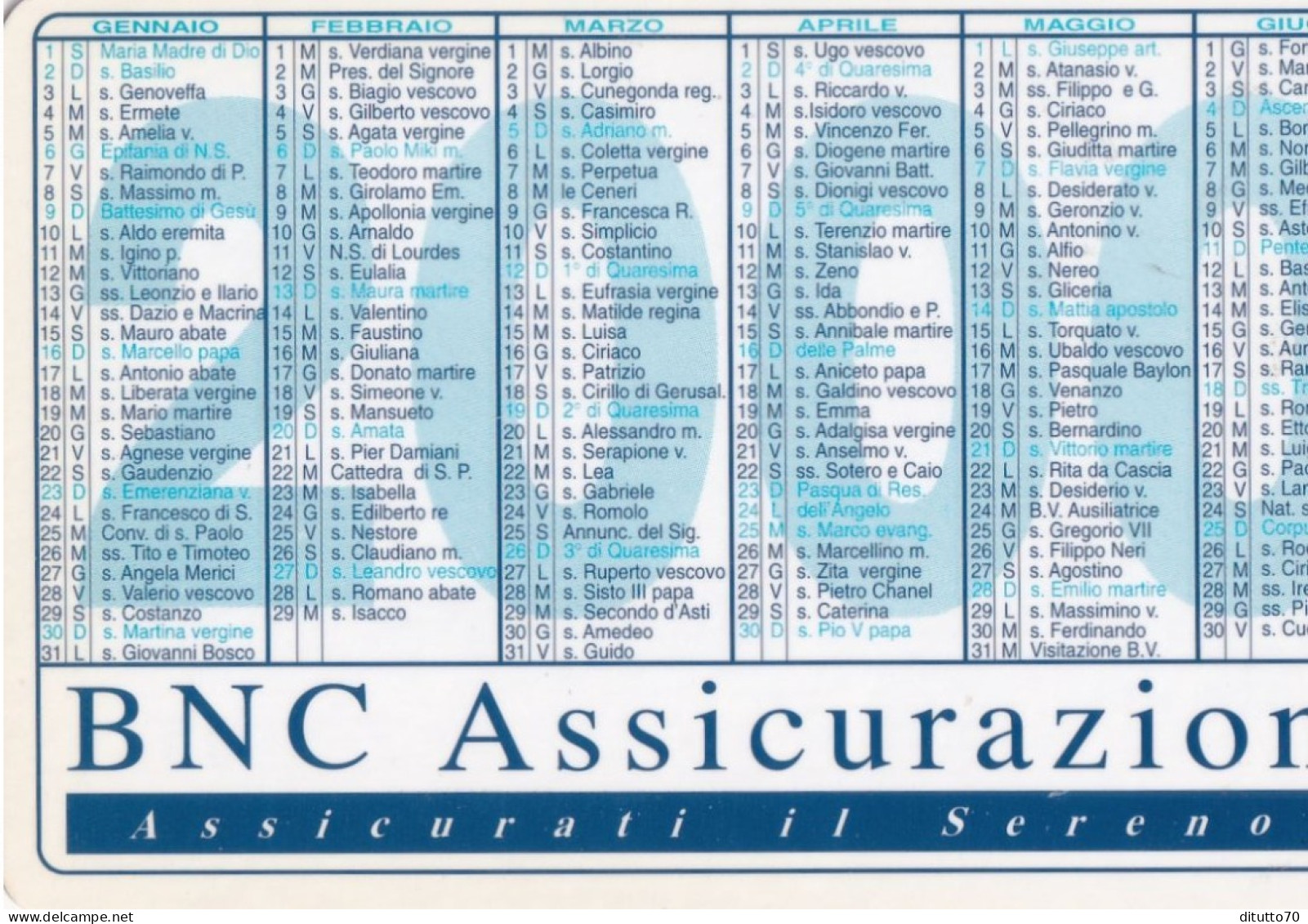 Calendarietto - BNC - Assicurazioni - Anno 2000 - Klein Formaat: 1991-00