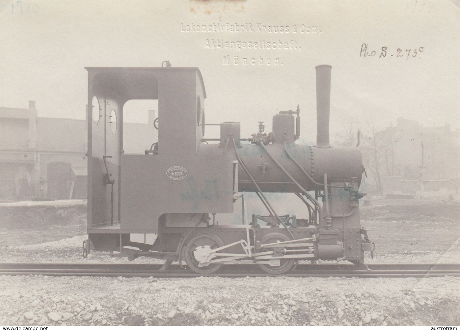 Orig. Werksfoto Lokomotivfabrik Krauss München - Fabr.Nr. 6334/1910 - Torfwerk Raubling - Trains