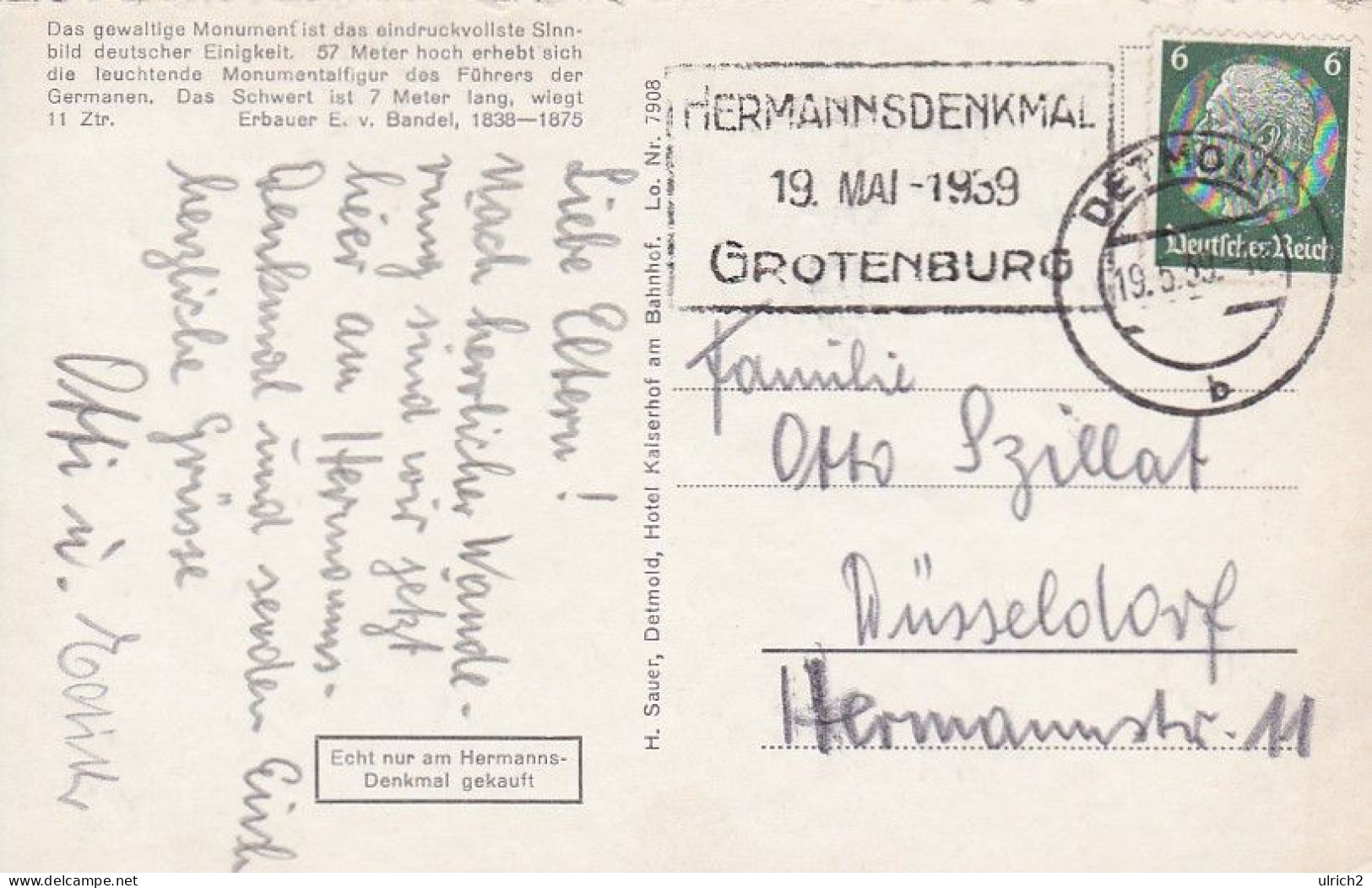 AK Hermannsdenkmal - Teutoburger Wald - Stempel Hermannsdenkmal Grotenburg - 1939 (69044) - Detmold
