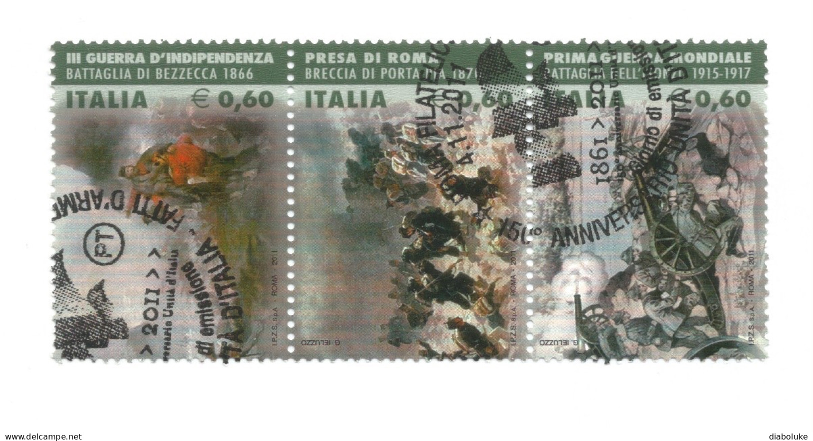 (REPUBBLICA ITALIANA) 2011, FATTI D'ARME - 2 Trittici Usati, Timbro Giorno Di Emissione - 2011-20: Used