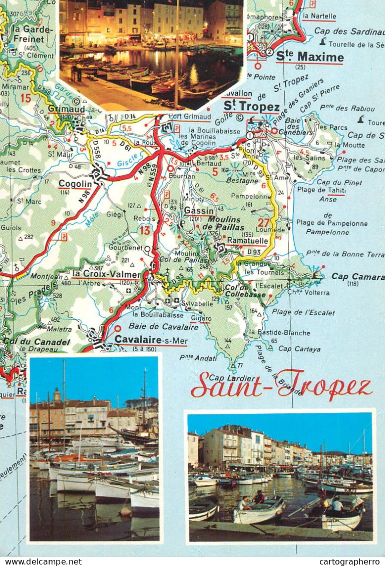 Navigation Sailing Vessels & Boats Themed Postcard Saint Tropez Map Harbour - Velieri