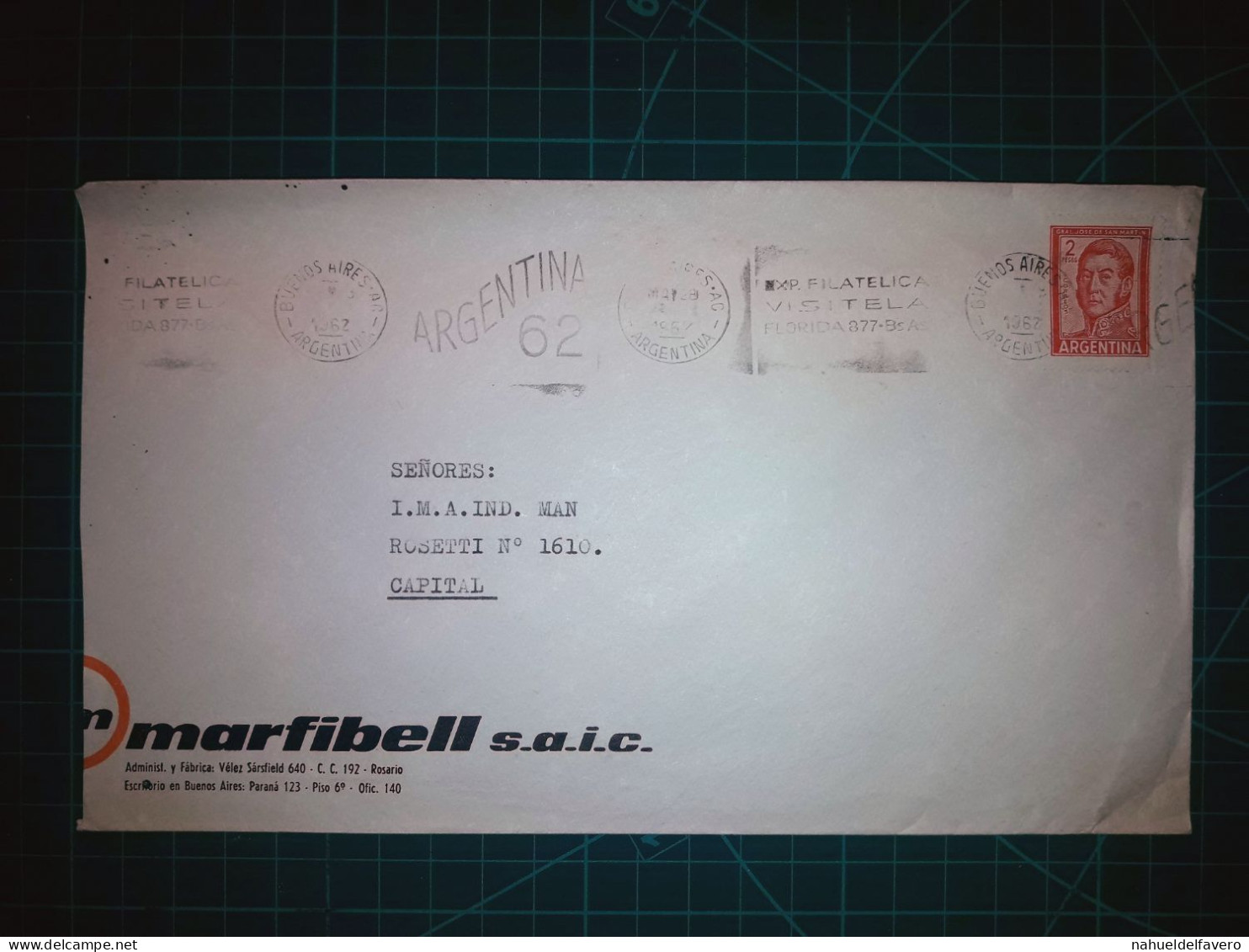 ARGENTINE; Enveloppe De « Marfibell S.A.I.C. » Circuler Avec Une Banderole Parlante "Exp Philatelica En Florida, Visitel - Gebruikt