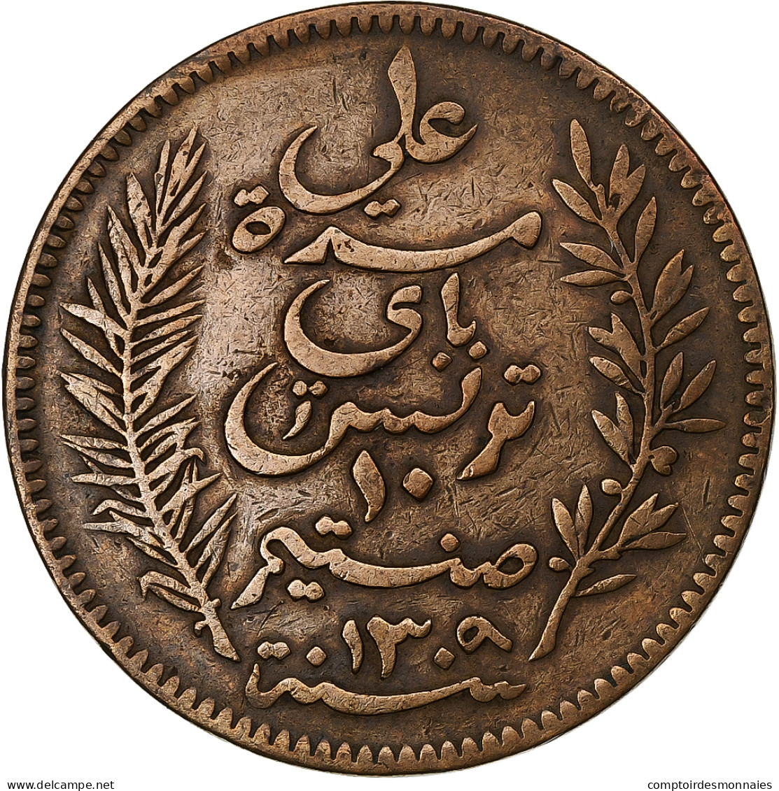 Tunisie, Ali Bey, 10 Centimes, 1892, Paris, Bronze, TB+, KM:222 - Tunesië