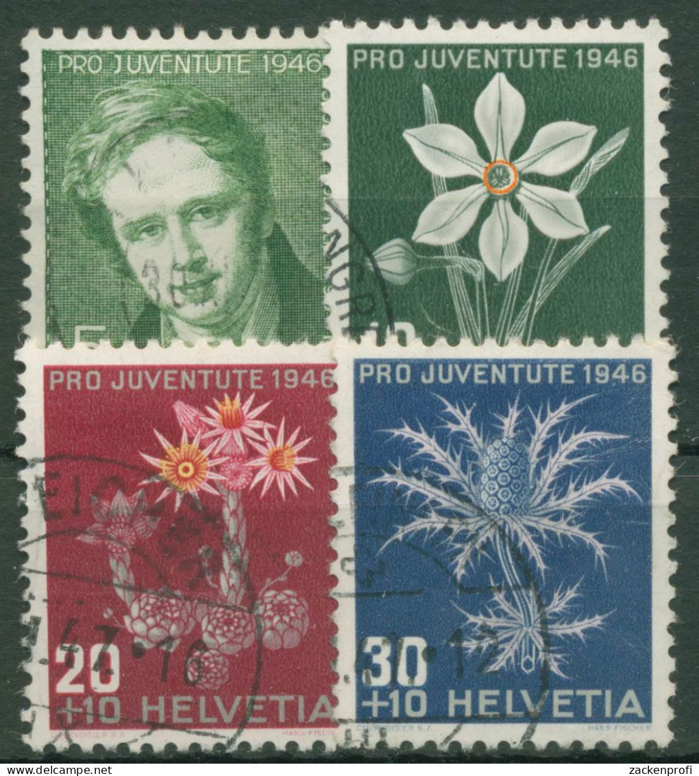 Schweiz 1946 Pro Juventute: Rodolphe Töpffer U. Alpenblumen IV 475/78 Gestempelt - Oblitérés