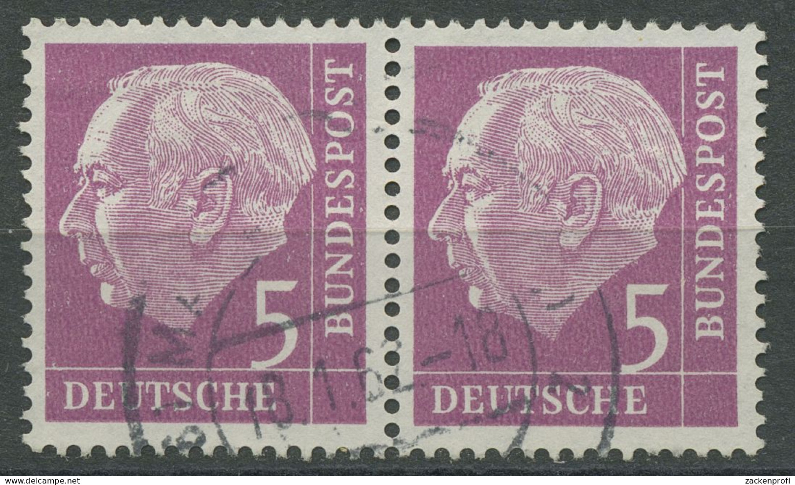 Bund 1954 Th. Heuss I Bogenmarken 179 Waag. Paar Gestempelt - Usados