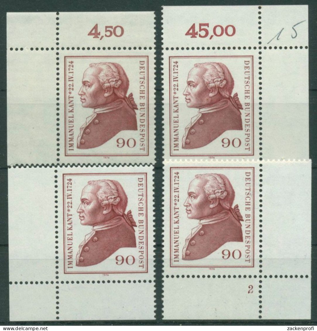 Bund 1974 Immanuel Kant 806 Alle 4 Ecken Postfrisch (E546), Beschriftet - Neufs