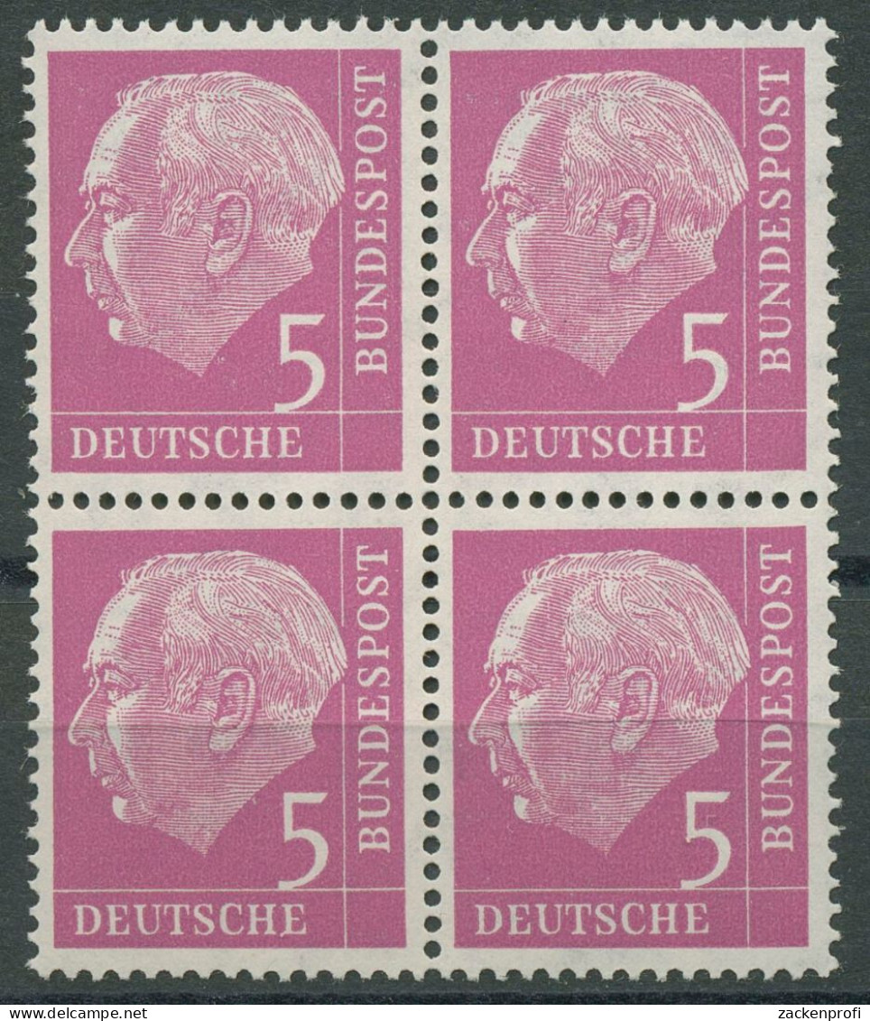 Bund 1954 Th. Heuss I Bogenmarken 179 X Wv 4er-Block Postfrisch - Ungebraucht