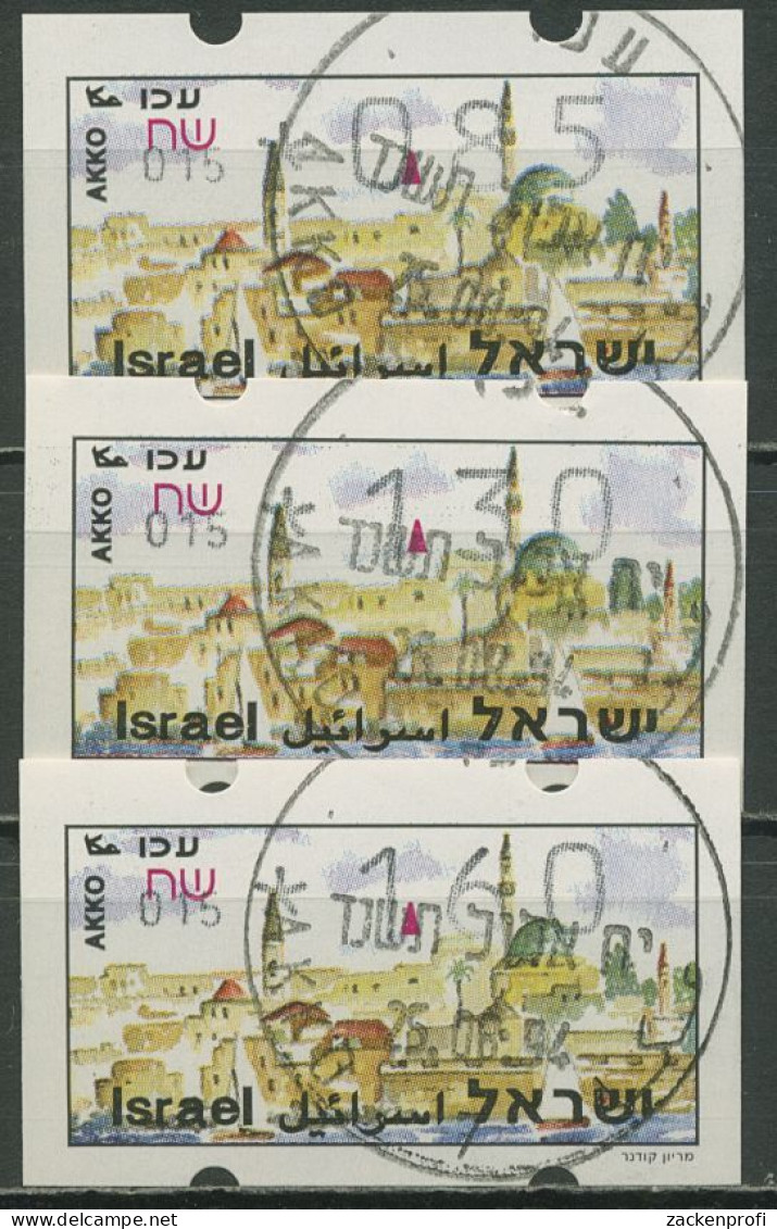 Israel ATM 1994 Akko Automat 015, Satz 3 Werte, ATM 14.2 X S1 Gestempelt - Vignettes D'affranchissement (Frama)
