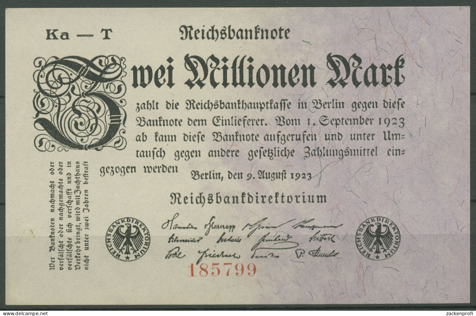 Dt. Reich 2 Millionen Mark 1923, Firmendruck, Ro 102 B Fast Kassenfrisch (K854) - 2 Miljoen Mark