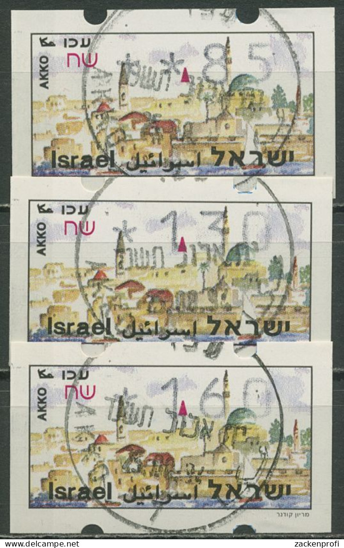 Israel ATM 1994 Akko Satz 3 Werte (mit Phosphor) ATM 8.1 Y S1 Gestempelt - Franking Labels