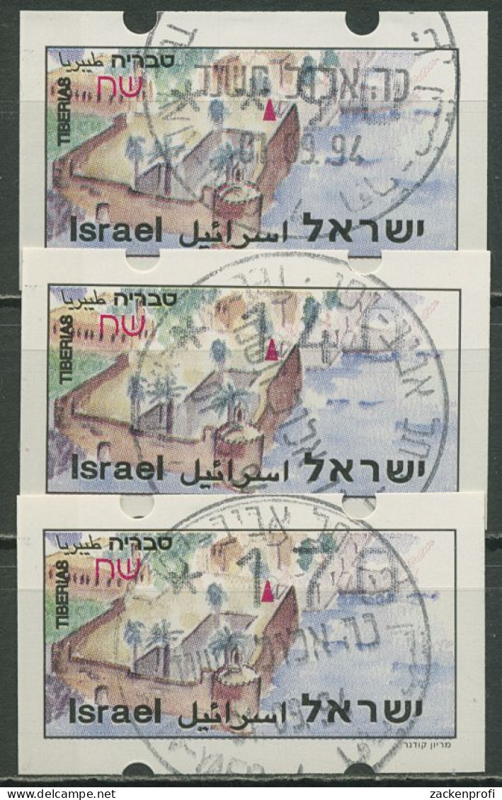 Israel ATM 1994 Tiberias Satz 3 Werte (mit Phosphor) ATM 9.1 Y S3 Gestempelt - Franking Labels