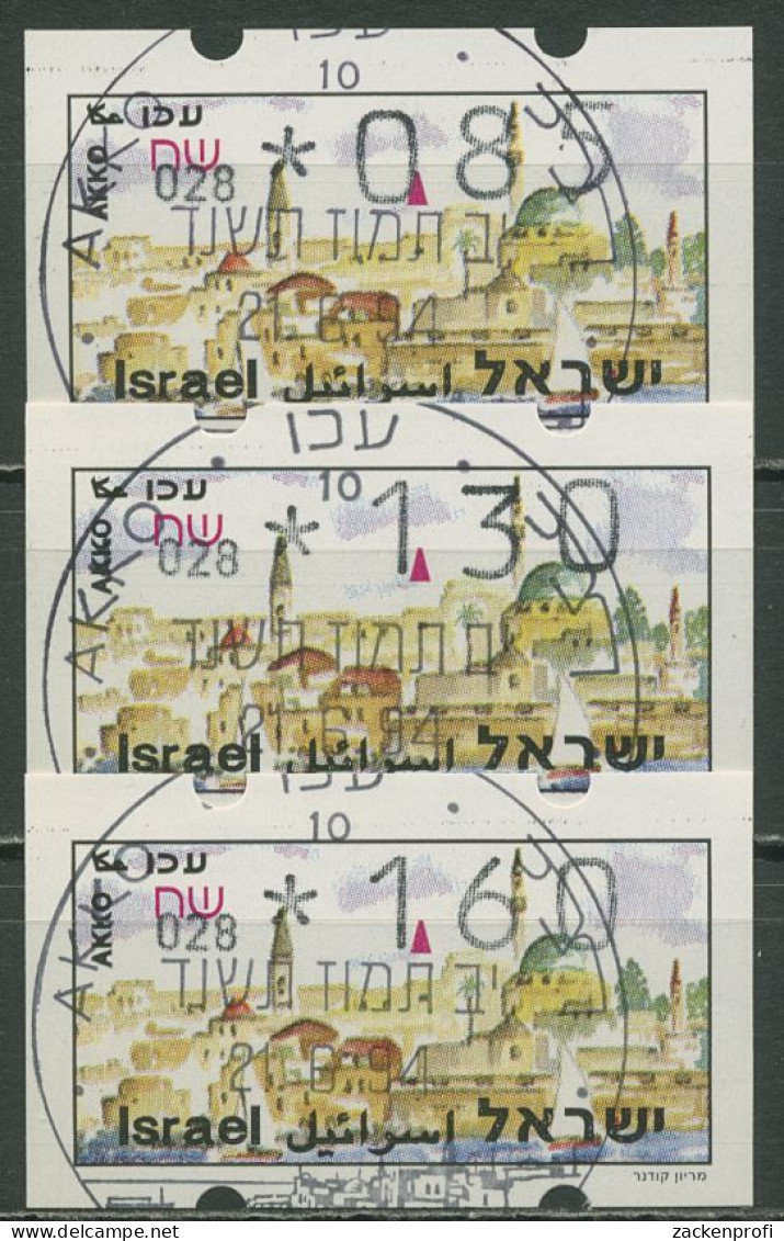 Israel ATM 1994 Akko Automat 028, Satz 3 Werte, ATM 14.4 X S1 Gestempelt - Vignettes D'affranchissement (Frama)