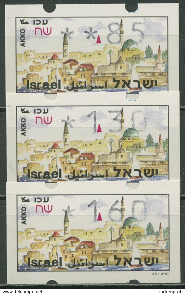 Israel ATM 1994 Akko Satz 3 Werte (mit Phosphor) ATM 8.1 Y S1 Postfrisch - Franking Labels