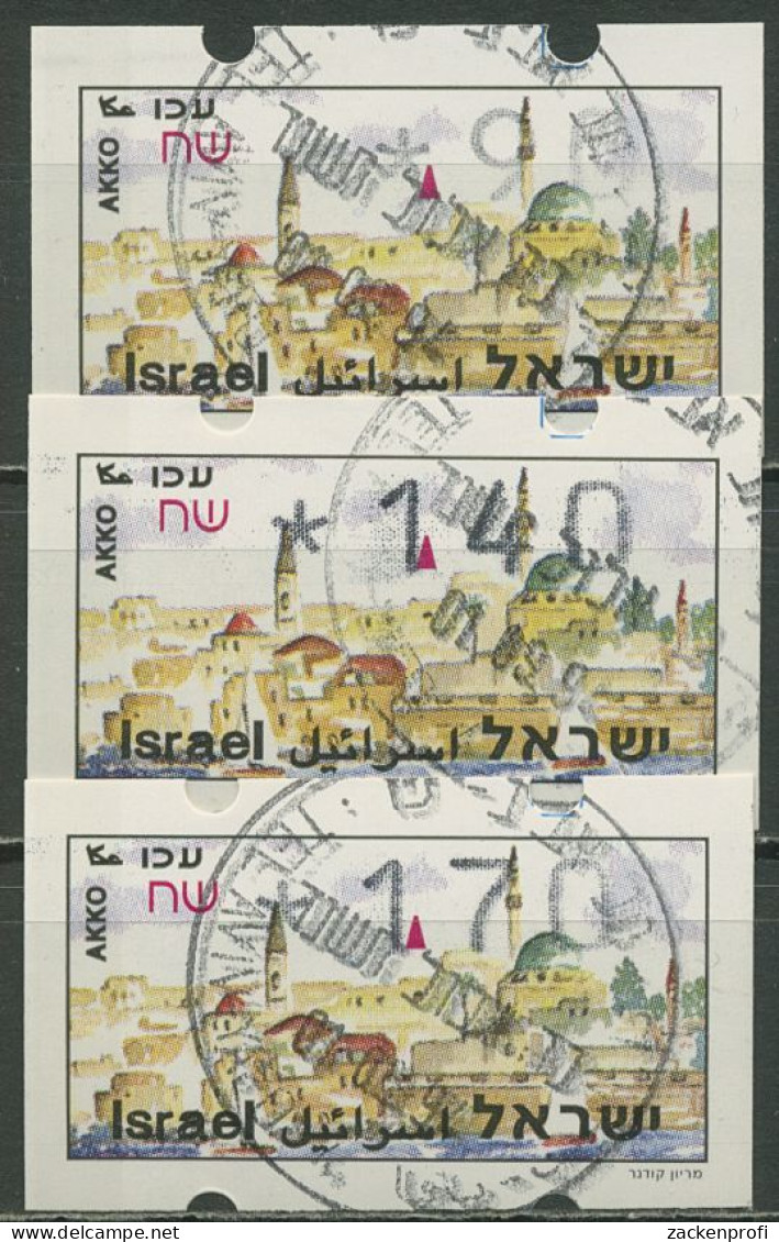 Israel ATM 1994 Akko Satz 3 Werte (mit Phosphor) ATM 8.1 Y S3 Gestempelt - Automatenmarken (Frama)