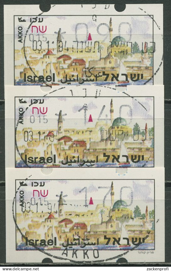 Israel ATM 1994 Akko, Nr. 015, 3 Werte Mit Phosphor ATM 14.2 Y S2 Gestempelt - Automatenmarken (Frama)