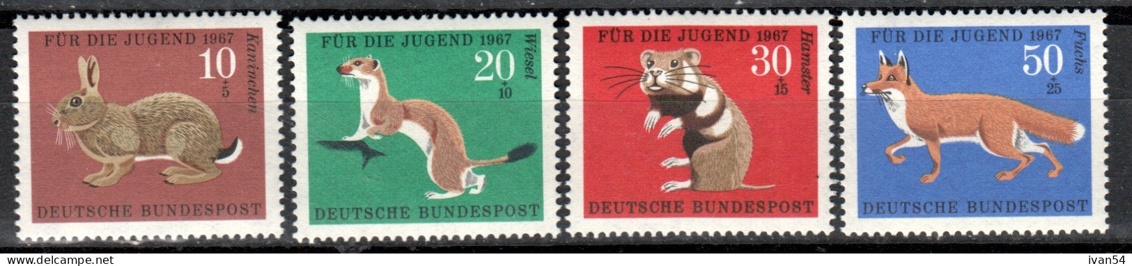 BUNDESPOST 387-90 ** MNH (1967) – For The Youth - Wild Animals - Ungebraucht