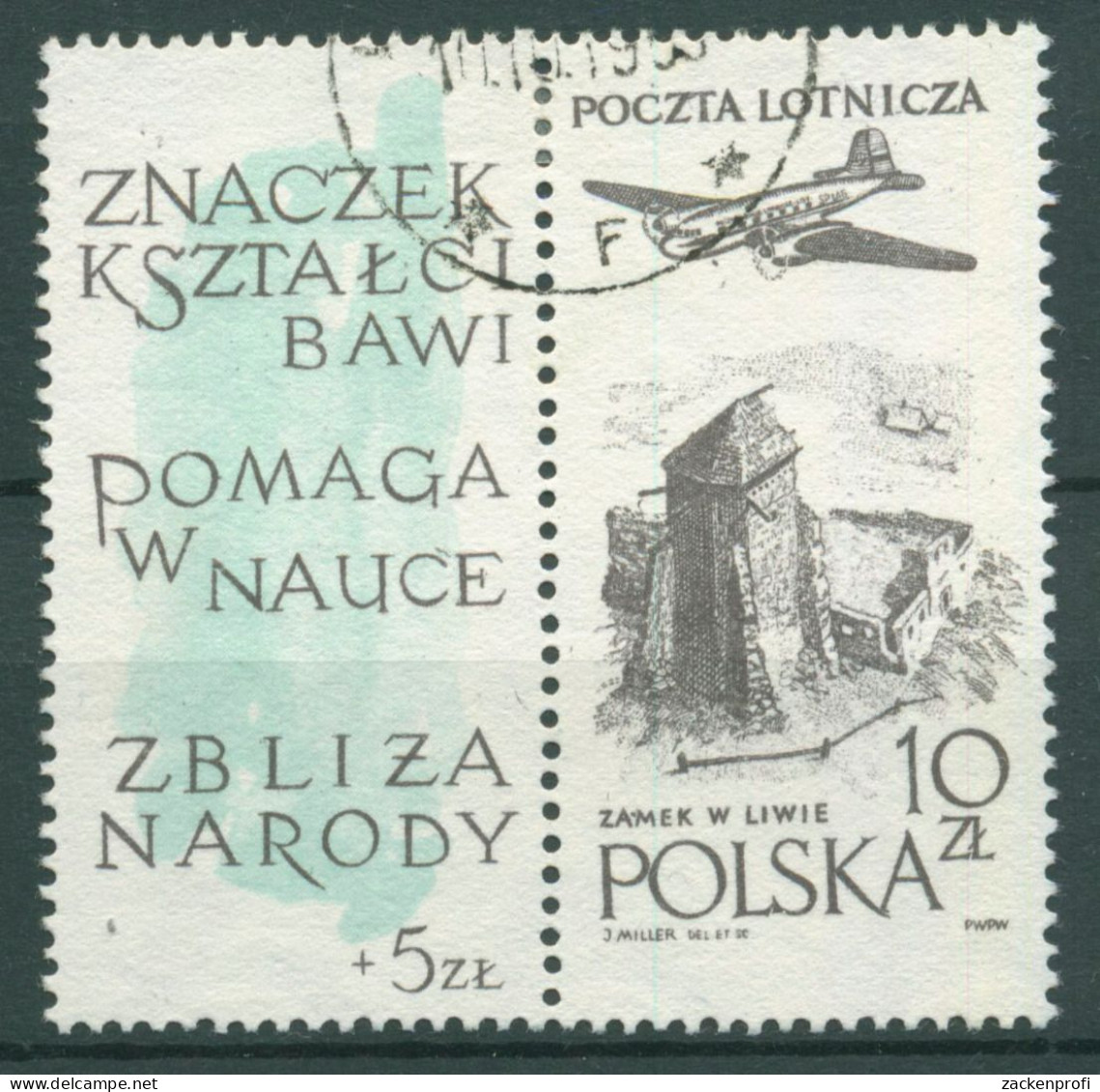 Polen 1959 Philatelistenverband Flugzeug über Schloss Liwa 1101 ZF Gestempelt - Gebruikt