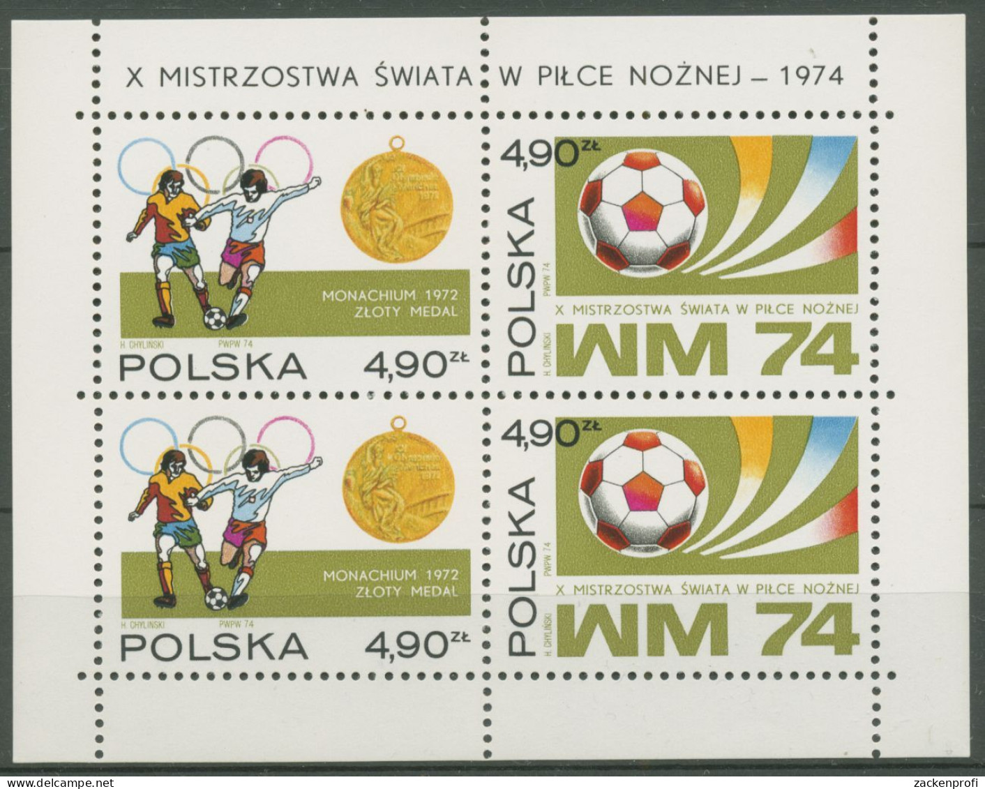 Polen 1974 Fußball-WM Deutschland Block 59 Postfrisch (C93283) - Blocs & Hojas