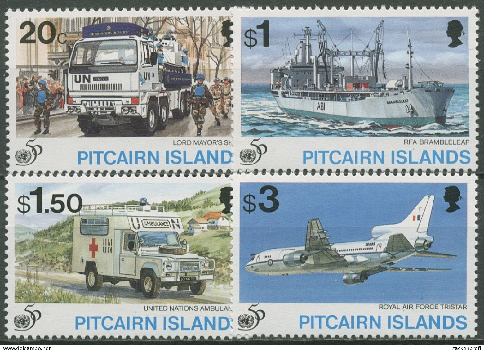 Pitcairn 1995 50 Jahre Vereinte Nationen UNO Fahrzeuge 465/68 Postfrisch - Pitcairneilanden