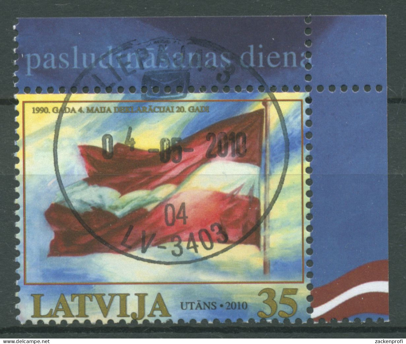 Lettland 2010 20 Jahre Unabhängigkeit Flagge 786 Gestempelt - Lettland