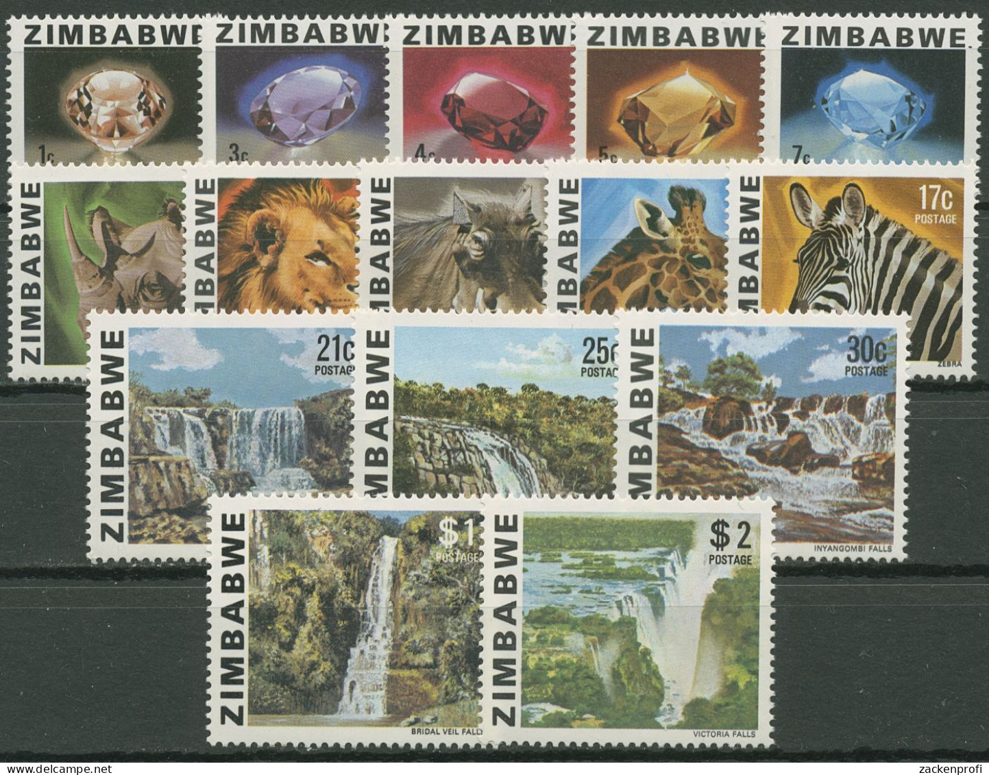 Simbabwe 1980 Edelsteine Tiere Wasserfälle 227/41 Postfrisch - Zimbabwe (1980-...)