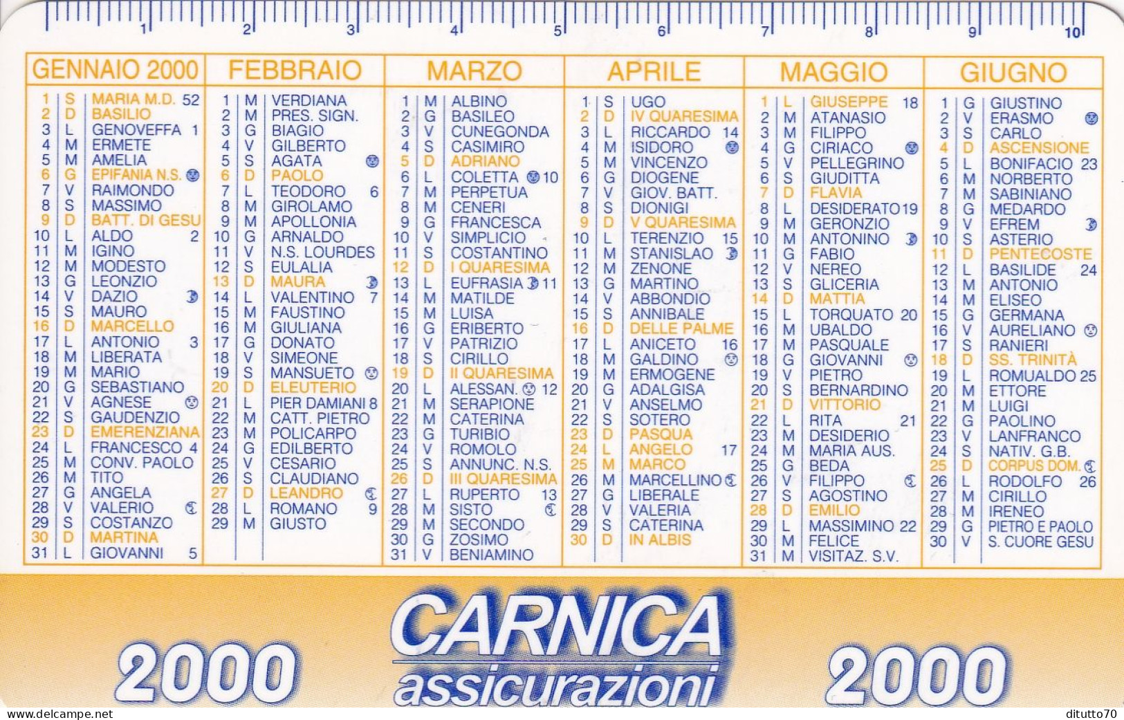 Calendarietto - CARNICA - Assicurazioni - Anno 2000 - Small : 1991-00