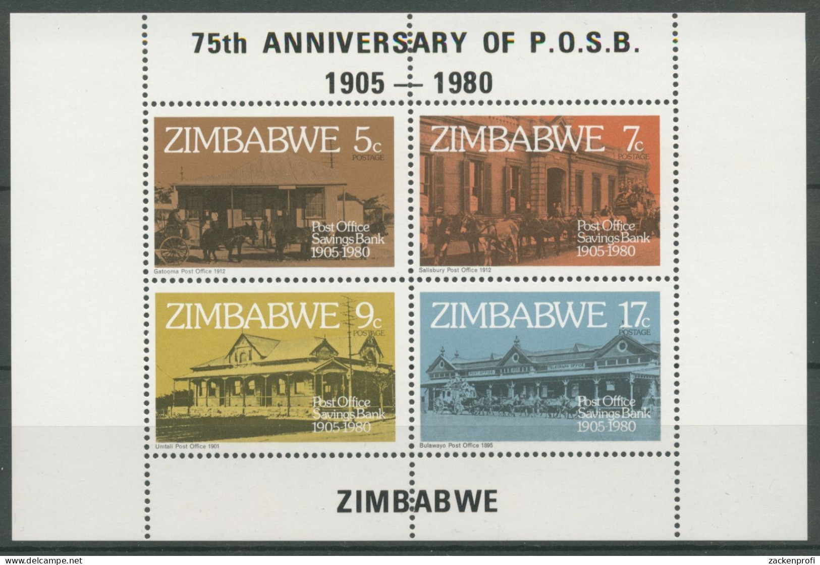 Simbabwe 1980 75 Jahre Postspaarkasse Gebäude Block 6 Postfrisch (C27712) - Zimbabwe (1980-...)