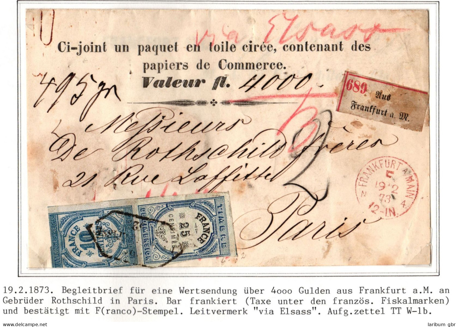 Deutsches Reich Paketbegleitbrief Wertsendung Frankfurt - Paris #IO505 - Altri & Non Classificati