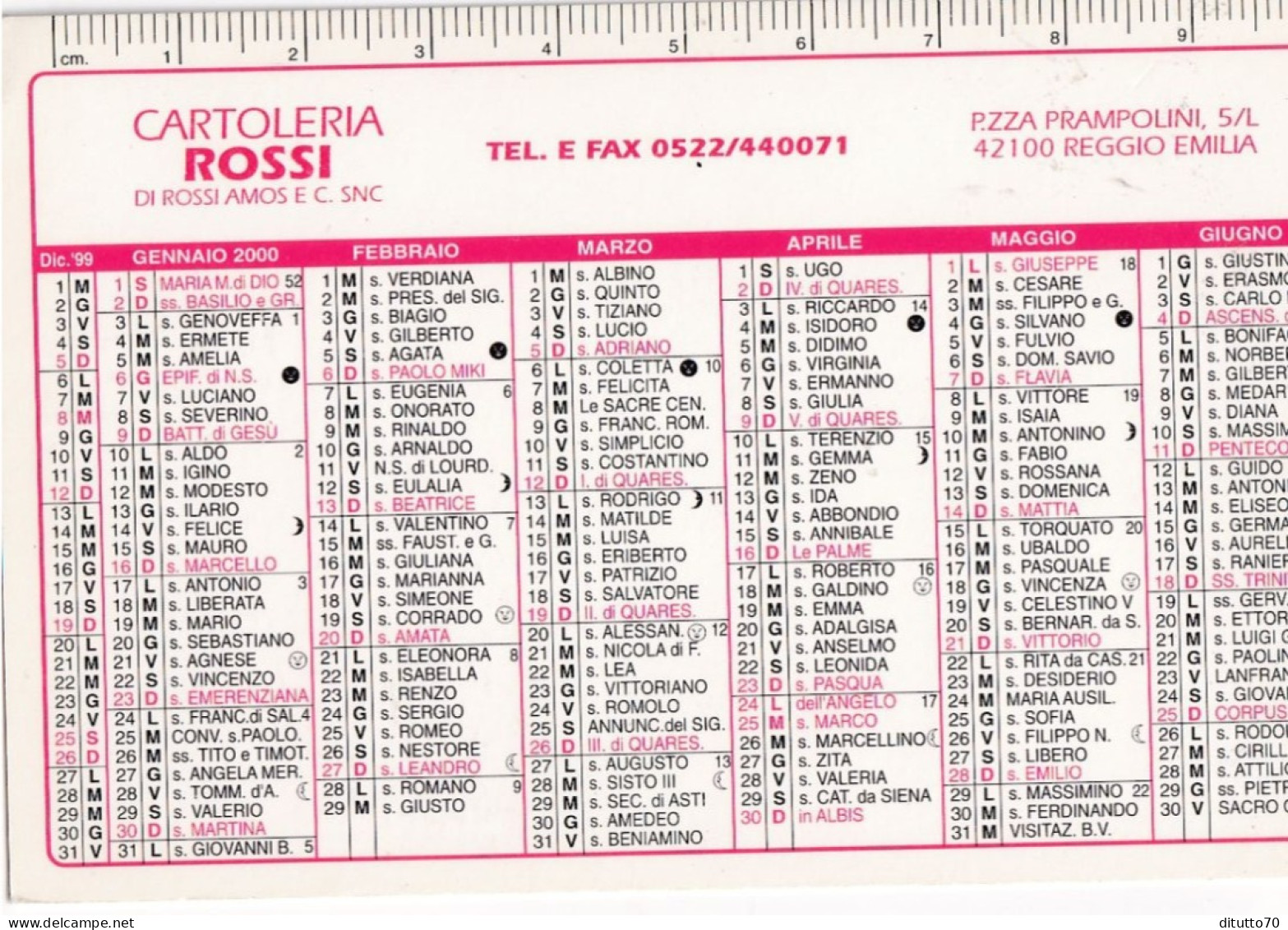 Calendarietto - Cartoleria Rossi - Reggio Emilia - Anno 2000 - Kleinformat : 1991-00