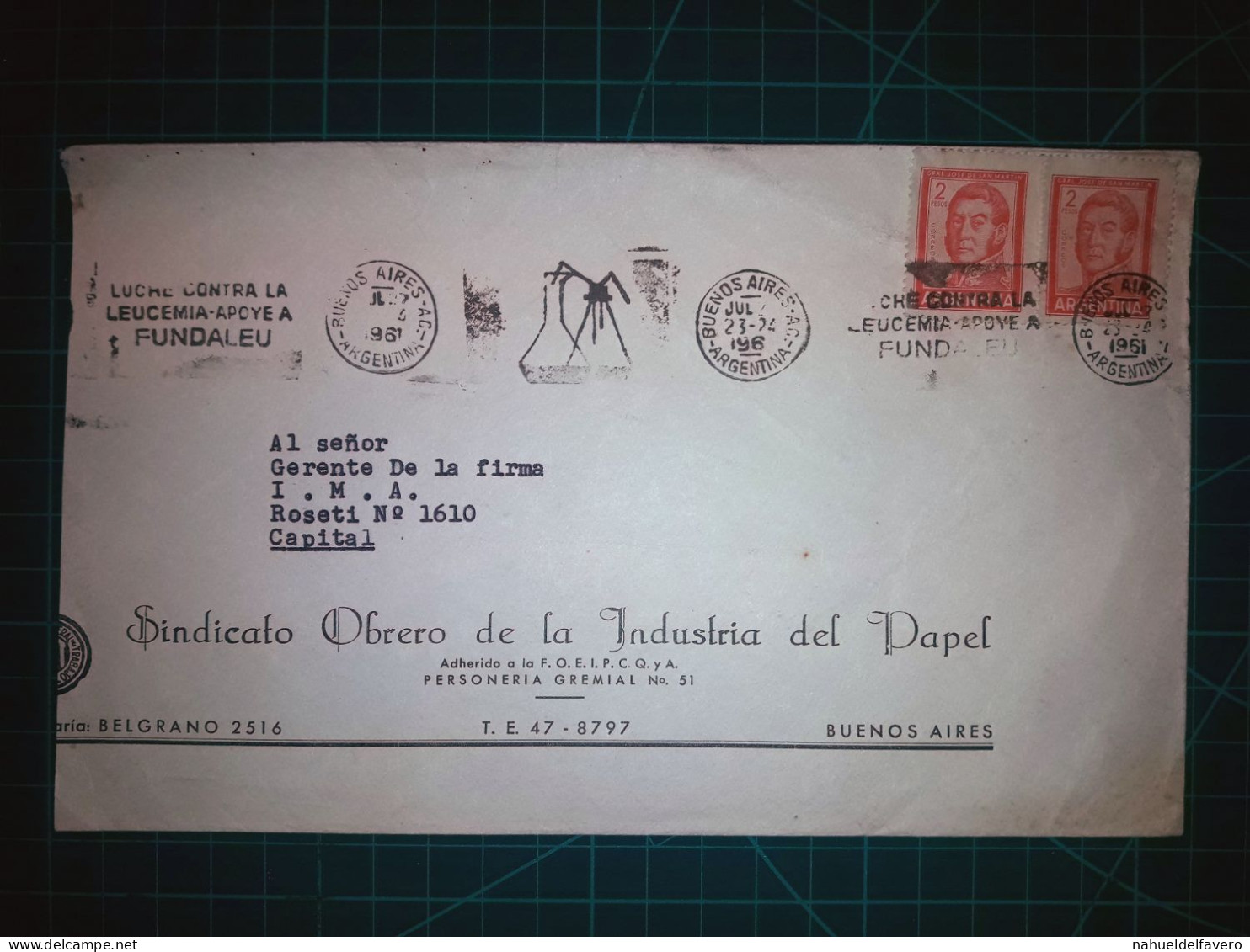 ARGENTINE; Enveloppe Du « Syndicat Des Travailleurs De L'Industrie Du Papier » Circulant Avec Une Banderole Parlante « L - Used Stamps