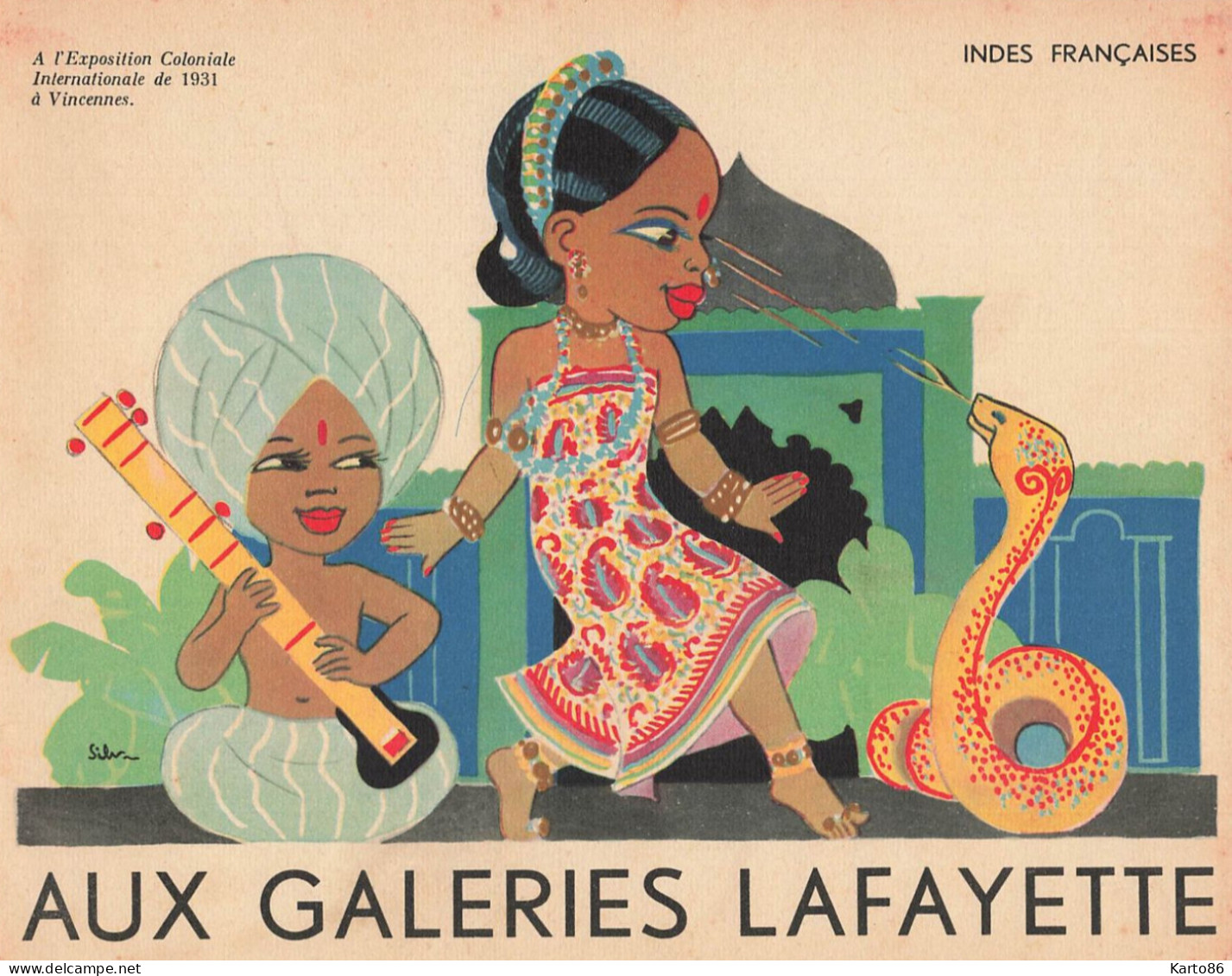 AUX GALERIES LAFAYETTE * 9 publicités illustrateur Silvestre * exposition coloniale vincennes 1931 éthnique ethno ethnic