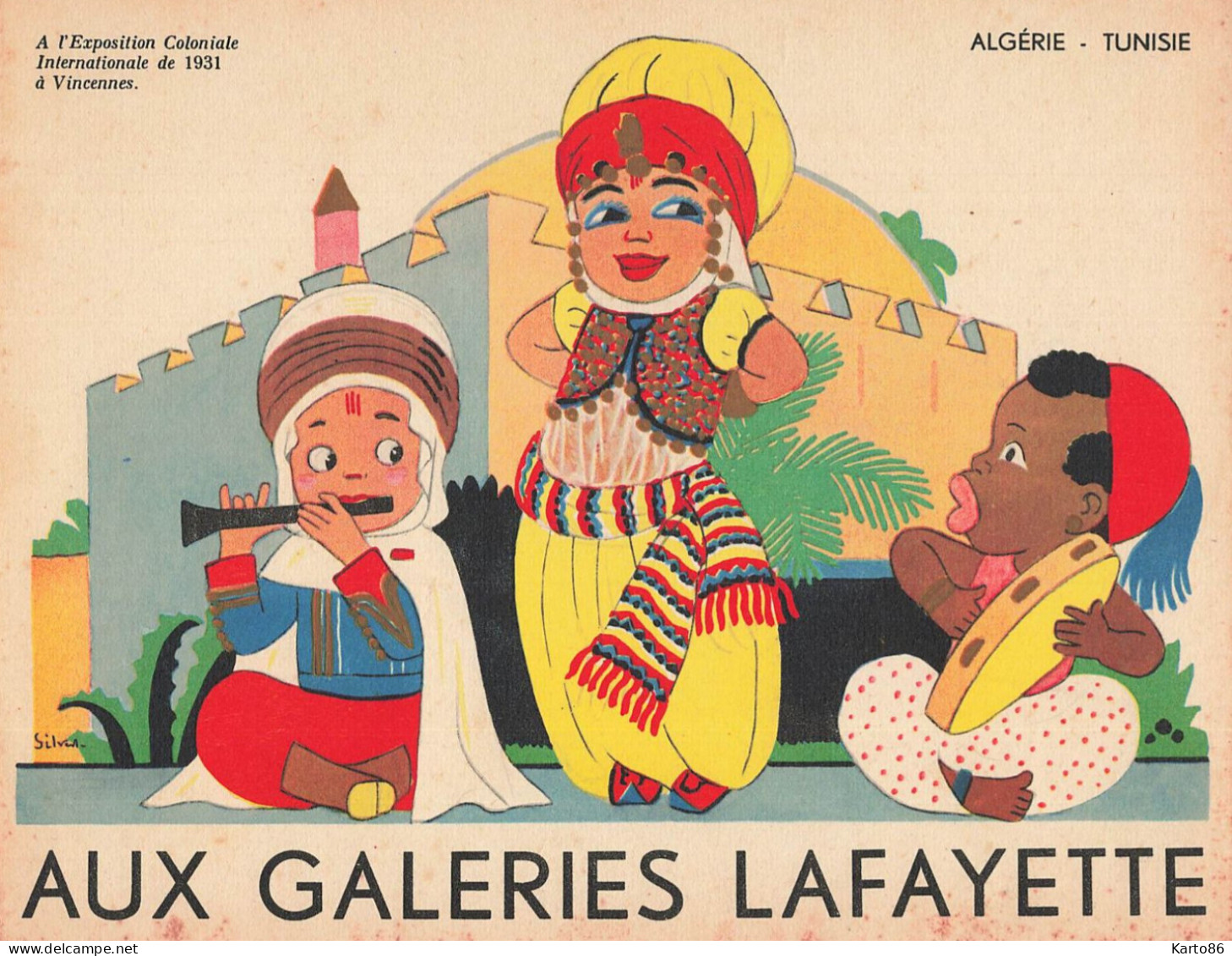 AUX GALERIES LAFAYETTE * 9 publicités illustrateur Silvestre * exposition coloniale vincennes 1931 éthnique ethno ethnic