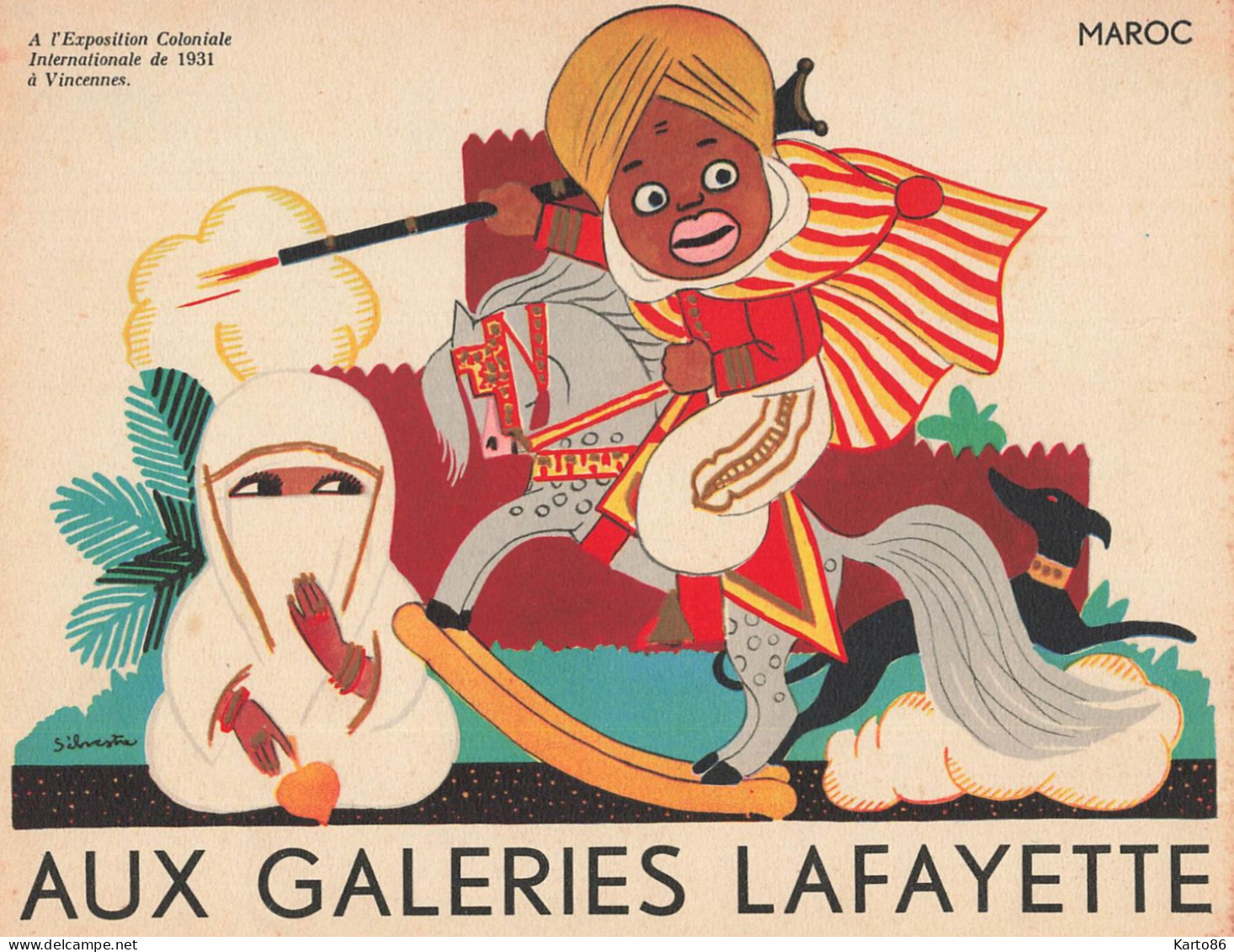 AUX GALERIES LAFAYETTE * 9 publicités illustrateur Silvestre * exposition coloniale vincennes 1931 éthnique ethno ethnic