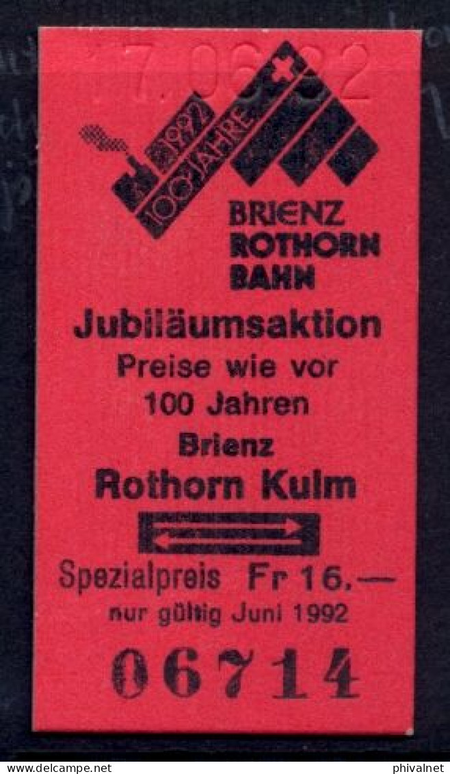 BRIENZ ROTHORN BAHN , 100 JAHREN , BRIENZ , ROTHORN KULM , TICKET DE FERROCARRIL , TREN , TRAIN , RAILWAYS - Europa