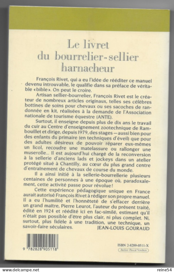 Le Livret Du Bourrelier-sellier Harnacheur Manuel Pratique François Rivet 1991 Edit. Favre (chevaux) - Tiere